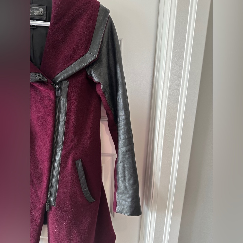 Danier Wool Leather Maroon Black Trench Coat Size 3XS Women’s - Picture 7 of 14